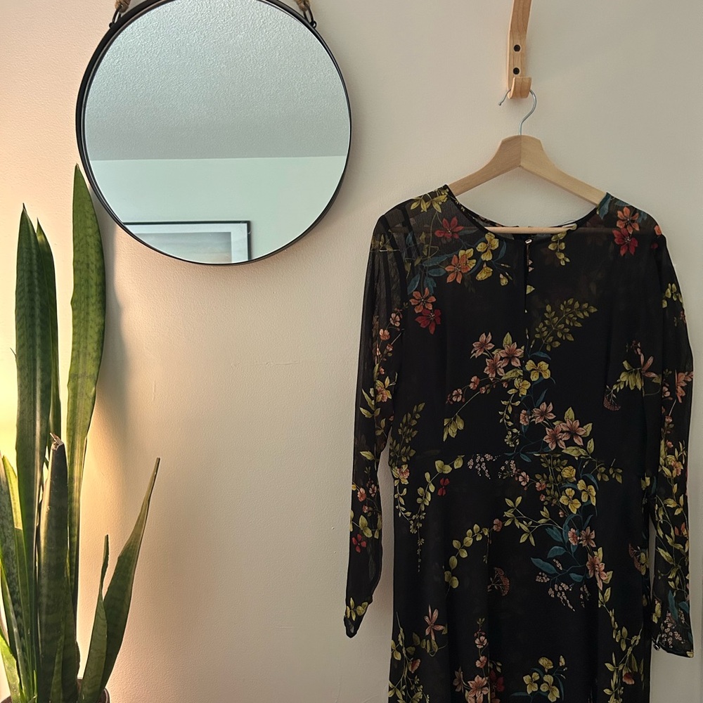 Tommy Hilfiger - Black Floral Sheer Long Sleeve Women's Dress
